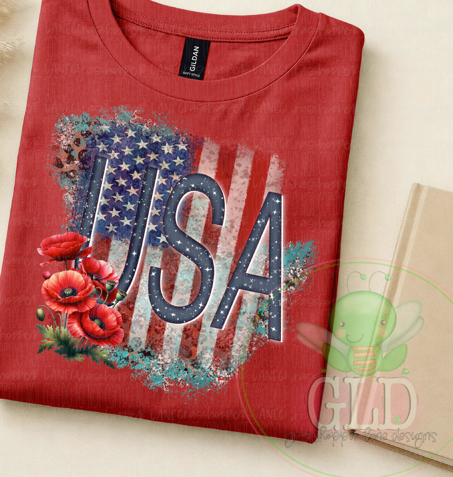Red White & Blue Vintage Poppies