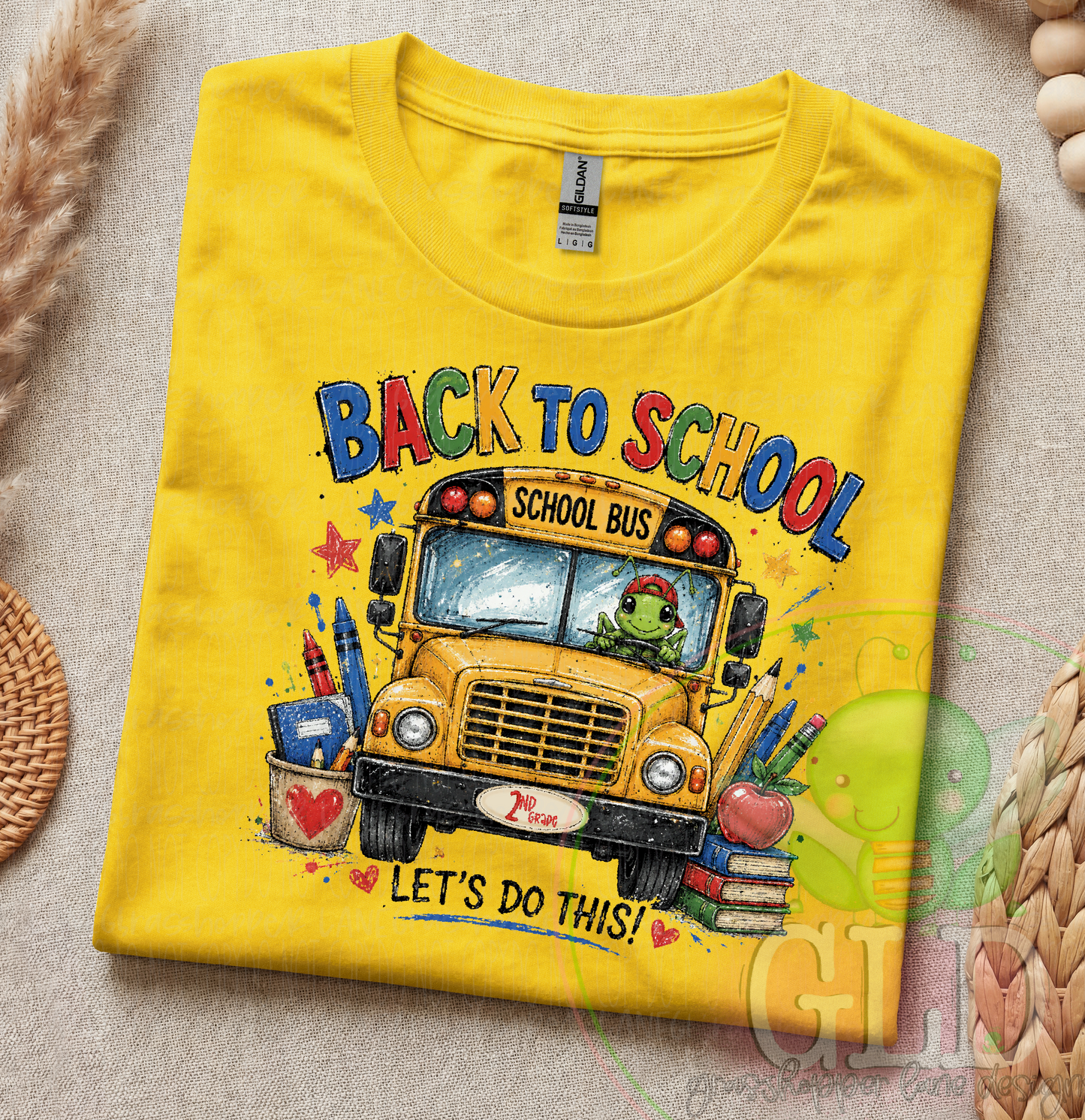 Personalized Back to School Grasshopper Shirt | Custom Grade School Bus Tee | First Day of School Teacher & Student Shirt | Grasshopper Lane Designs