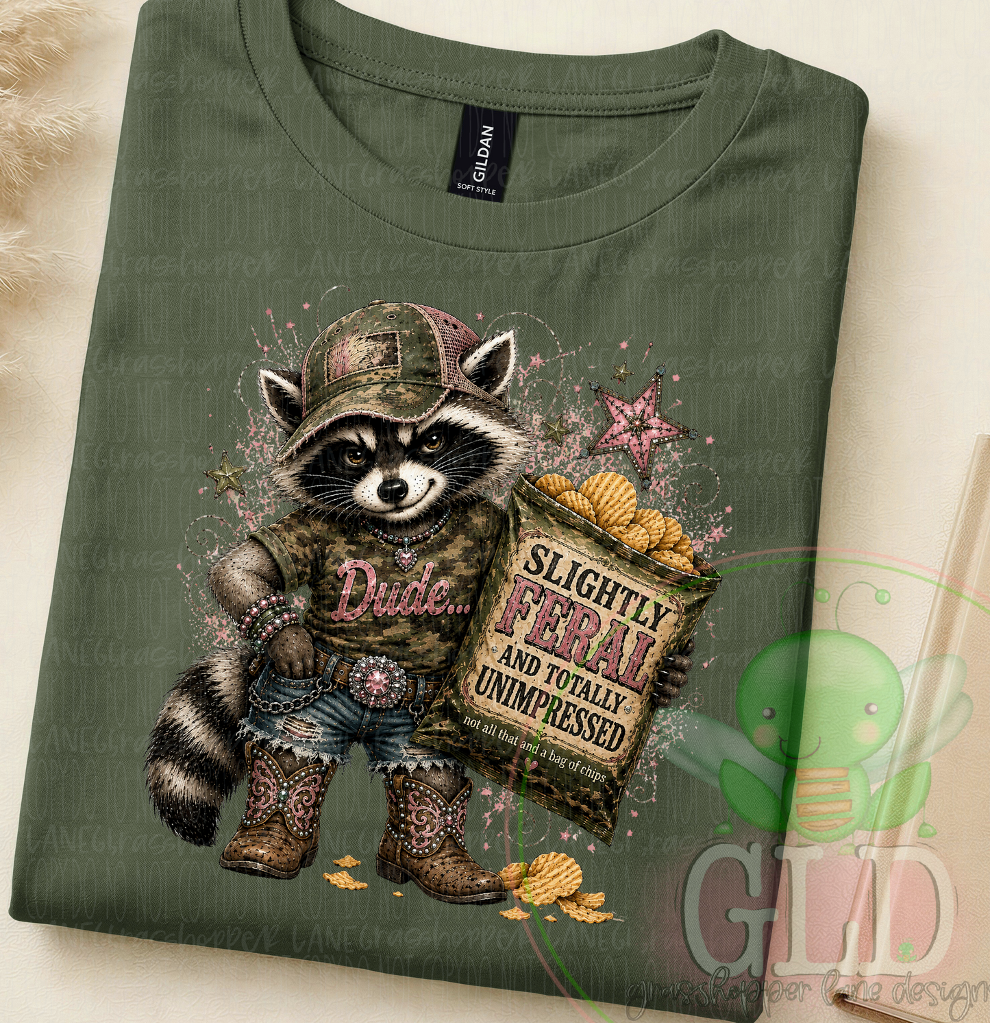 Slightly Feral and Totally Unimpressed Funny Raccoon Graphic Tee | Camo Cowgirl Shirt | Funny Western Boutique Tee | Snark Shirt
