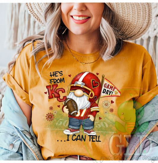 He's From KC... I Can Tell | Football Fan Gnome Graphic Tee