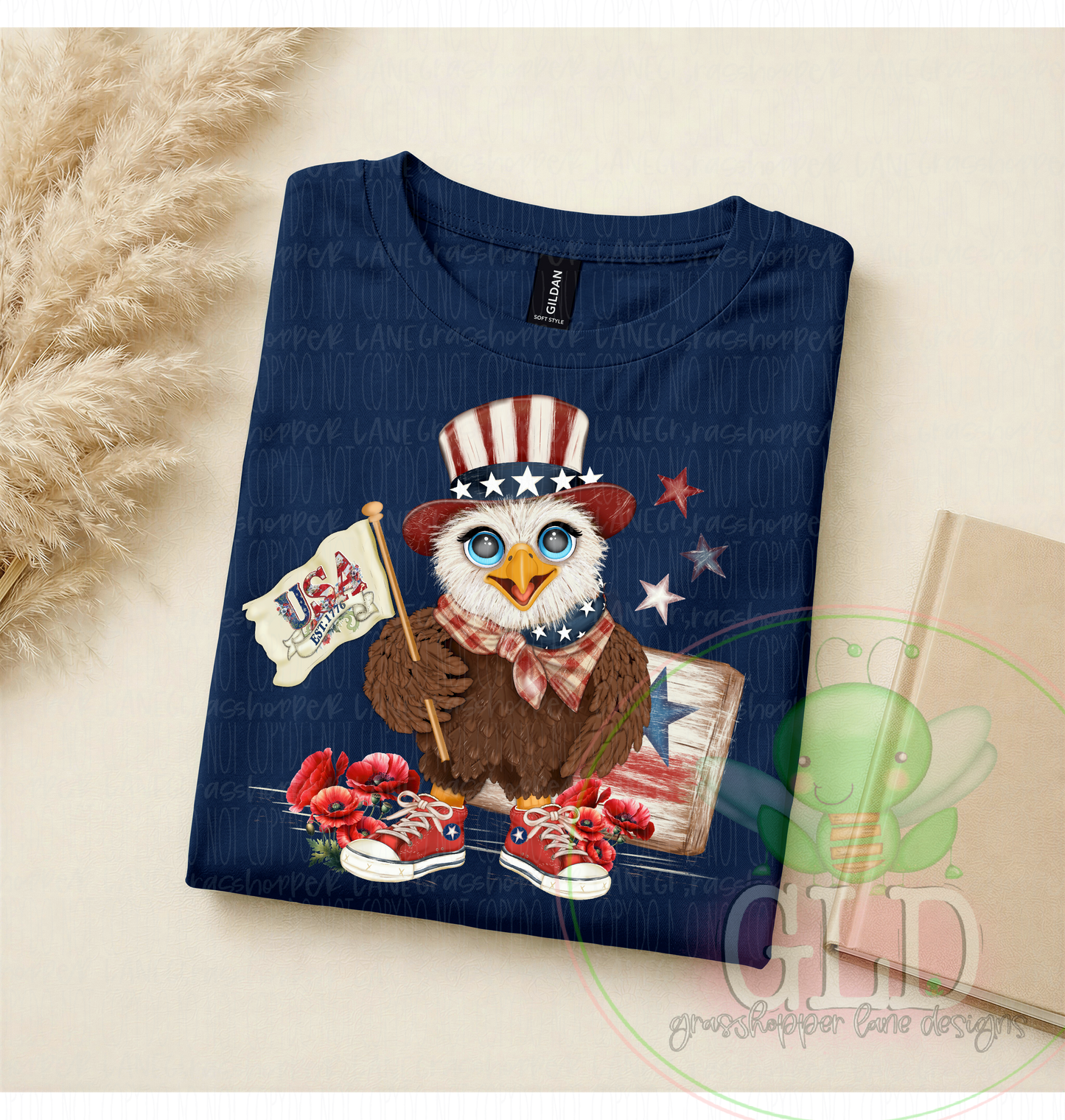 Navy blue t-shirt displaying Uncle Beaky patriotic eagle design celebrating America's 250th Anniversary.