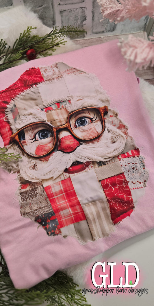 Christmas- Cheeky Quilted Santa - Tee